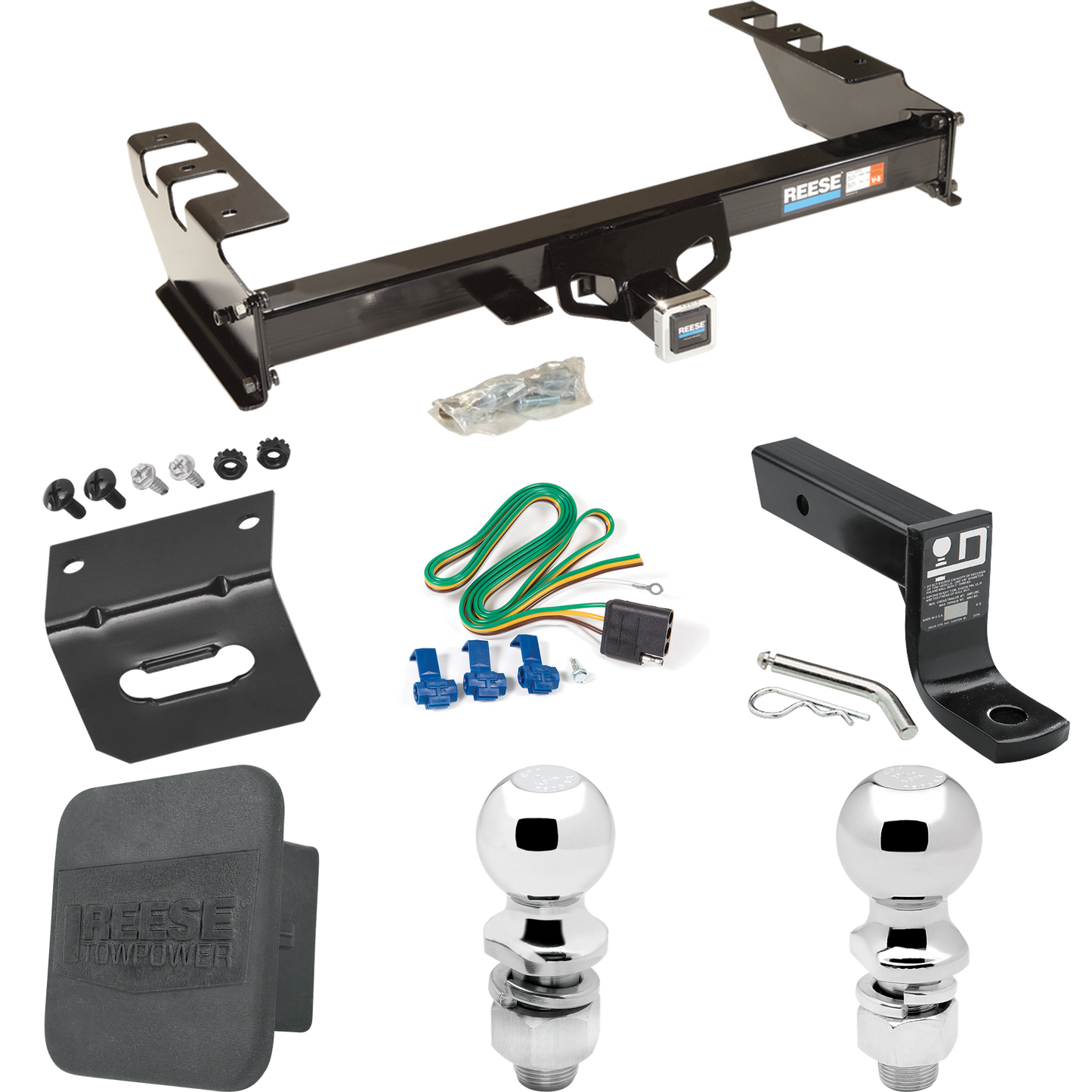 Fits 2003-2007 GMC Sierra 1500 Trailer Hitch Tow PKG w/ 4-Flat Wiring + Ball Mount w/ 4" Drop + 2" Ball + 2-5/16" Ball + Wiring Bracket + Hitch Cover (For (Classic) Models) By Reese Towpower