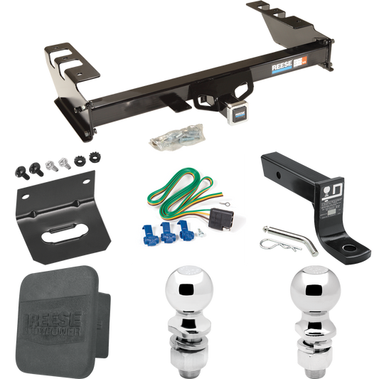 Fits 2003-2007 GMC Sierra 1500 Trailer Hitch Tow PKG w/ 4-Flat Wiring + Ball Mount w/ 4" Drop + 2" Ball + 2-5/16" Ball + Wiring Bracket + Hitch Cover (For (Classic) Models) By Reese Towpower