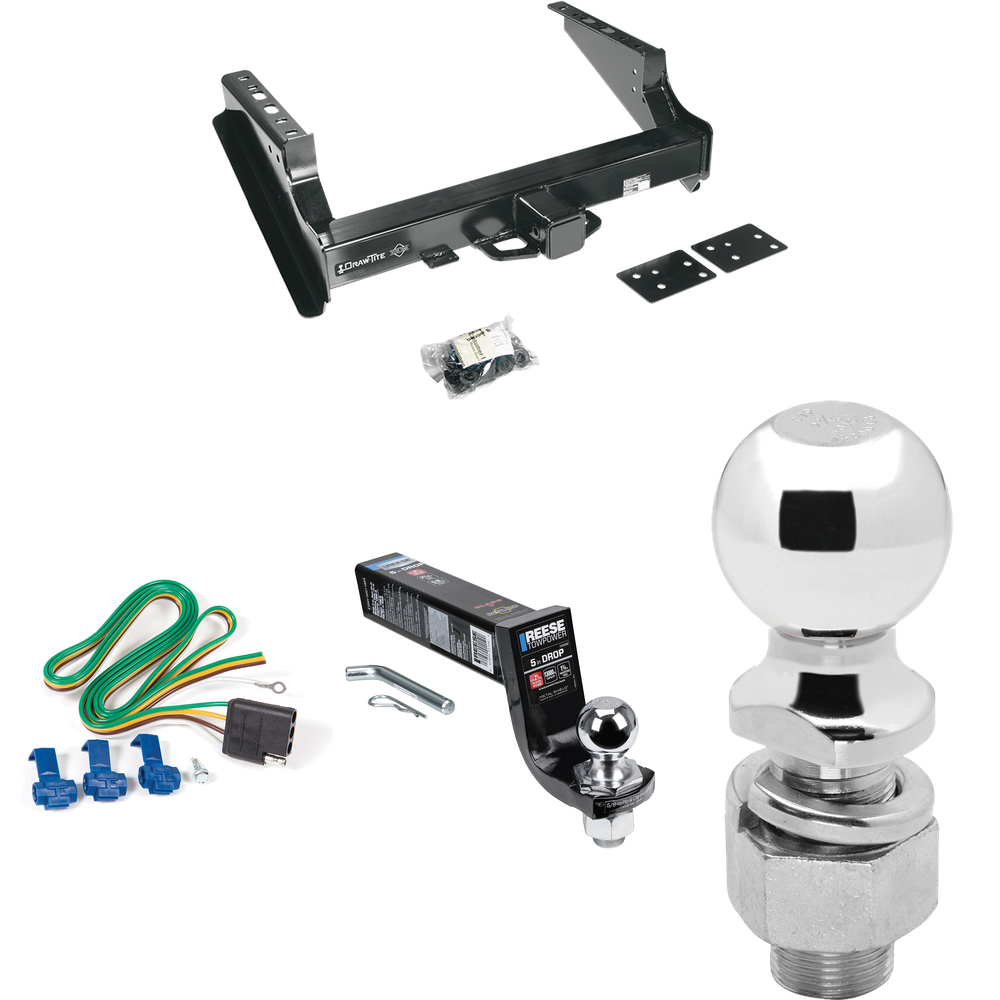 Fits 2008-2016 Ford F-450 Super Duty Trailer Hitch Tow PKG w/ 4-Flat Wiring Harness + Interlock Ball Mount Starter Kit 5" Drop w/ 2" Ball + 2-5/16" Ball (Excludes: Cab & Chassis Models) By Draw-Tite