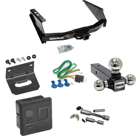 Fits 1999-2016 Ford F-350 Super Duty Trailer Hitch Tow PKG w/ 4-Flat Wiring Harness + Triple Ball Ball Mount 1-7/8" & 2" & 2-5/16" Trailer Balls + Dual Hitch & Coupler Locks + Hitch Cover + Wiring Bracket (Excludes: Cab & Chassis Models) By Draw-Tite