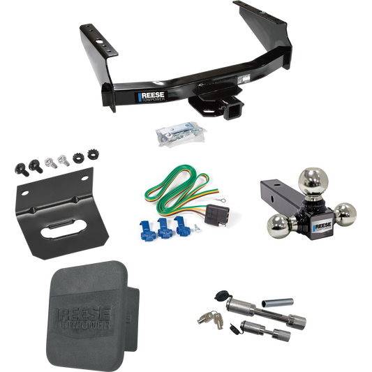 Fits 1999-2004 Ford F-250 Super Duty Trailer Hitch Tow PKG w/ 4-Flat Wiring Harness + Triple Ball Ball Mount 1-7/8" & 2" & 2-5/16" Trailer Balls + Dual Hitch & Coupler Locks + Hitch Cover + Wiring Bracket (Excludes: Cab & Chassis Models) By Reese Tow