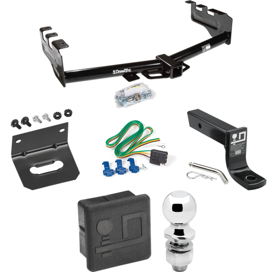 Fits 1999-2002 GMC Sierra 1500 Trailer Hitch Tow PKG w/ 4-Flat Wiring + Ball Mount w/ 4" Drop + 2" Ball + Wiring Bracket + Hitch Cover By Draw-Tite