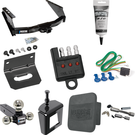 Fits 1999-2023 Ford F-250 Super Duty Trailer Hitch Tow PKG w/ 4-Flat Wiring Harness + Triple Ball Ball Mount 1-7/8" & 2" & 2-5/16" Trailer Balls + Dual Hitch & Coupler Locks + Hitch Cover + Wiring Bracket + Wiring Tester + Electric Grease + Anti Ratt