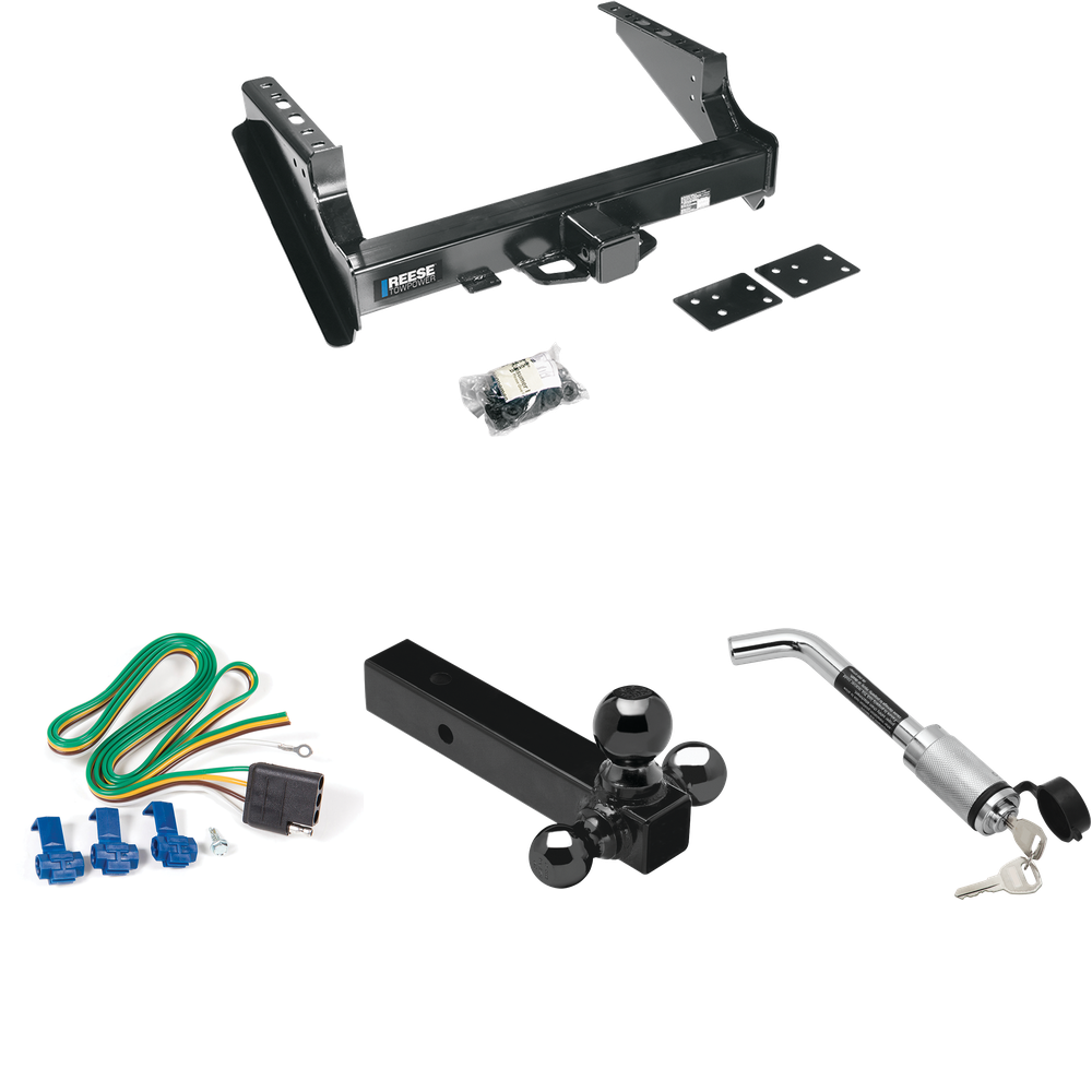 Fits 2008-2023 Ford F-450 Super Duty Trailer Hitch Tow PKG w/ 4-Flat Wiring Harness + Triple Ball Ball Mount 1-7/8" & 2" & 2-5/16" Trailer Balls + Hitch Lock (Excludes: Cab & Chassis Models) By Reese Towpower