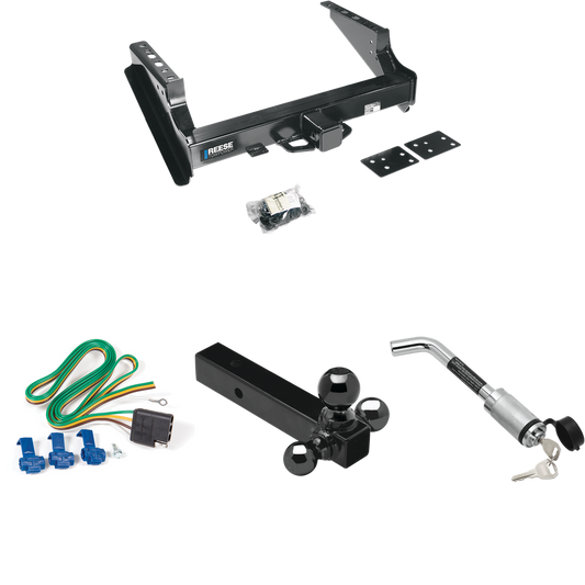 Fits 2008-2023 Ford F-450 Super Duty Trailer Hitch Tow PKG w/ 4-Flat Wiring Harness + Triple Ball Ball Mount 1-7/8" & 2" & 2-5/16" Trailer Balls + Hitch Lock (Excludes: Cab & Chassis Models) By Reese Towpower