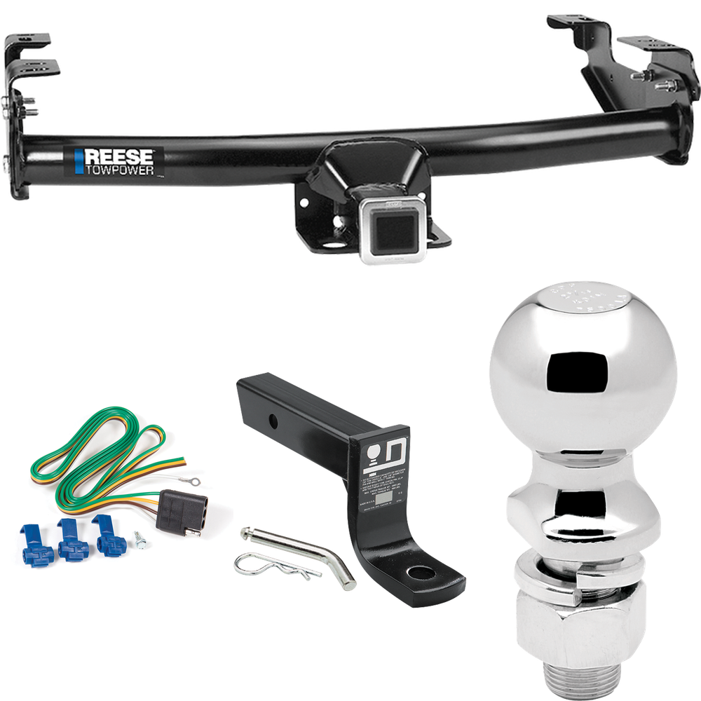 Fits 1986-1989 Dodge D100 Trailer Hitch Tow PKG w/ 4-Flat Wiring + Ball Mount w/ 4" Drop + 2-5/16" Ball By Reese Towpower