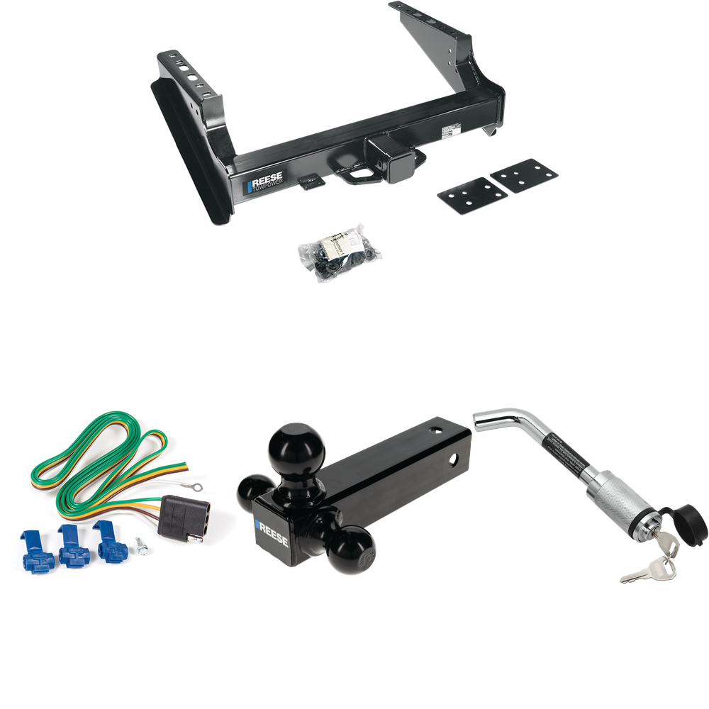 Fits 1999-2023 Ford F-350 Super Duty Trailer Hitch Tow PKG w/ 4-Flat Wiring Harness + Triple Ball Ball Mount 1-7/8" & 2" & 2-5/16" Trailer Balls + Hitch Lock (Excludes: Cab & Chassis Models) By Reese Towpower