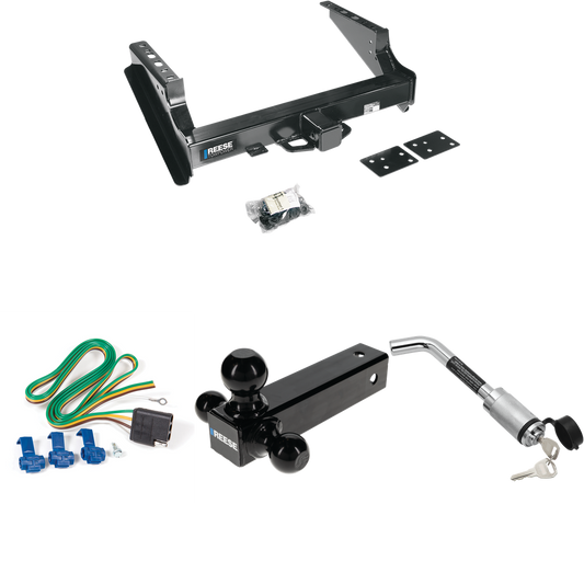 Fits 1999-2023 Ford F-350 Super Duty Trailer Hitch Tow PKG w/ 4-Flat Wiring Harness + Triple Ball Ball Mount 1-7/8" & 2" & 2-5/16" Trailer Balls + Hitch Lock (Excludes: Cab & Chassis Models) By Reese Towpower