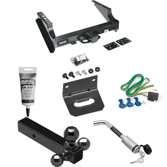 Fits 1999-2023 Ford F-350 Super Duty Trailer Hitch Tow PKG w/ 4-Flat Wiring Harness + Triple Ball Ball Mount 1-7/8" & 2" & 2-5/16" Trailer Balls + Hitch Lock + Wiring Bracket + Electric Grease (Excludes: Cab & Chassis Models) By Reese Towpower