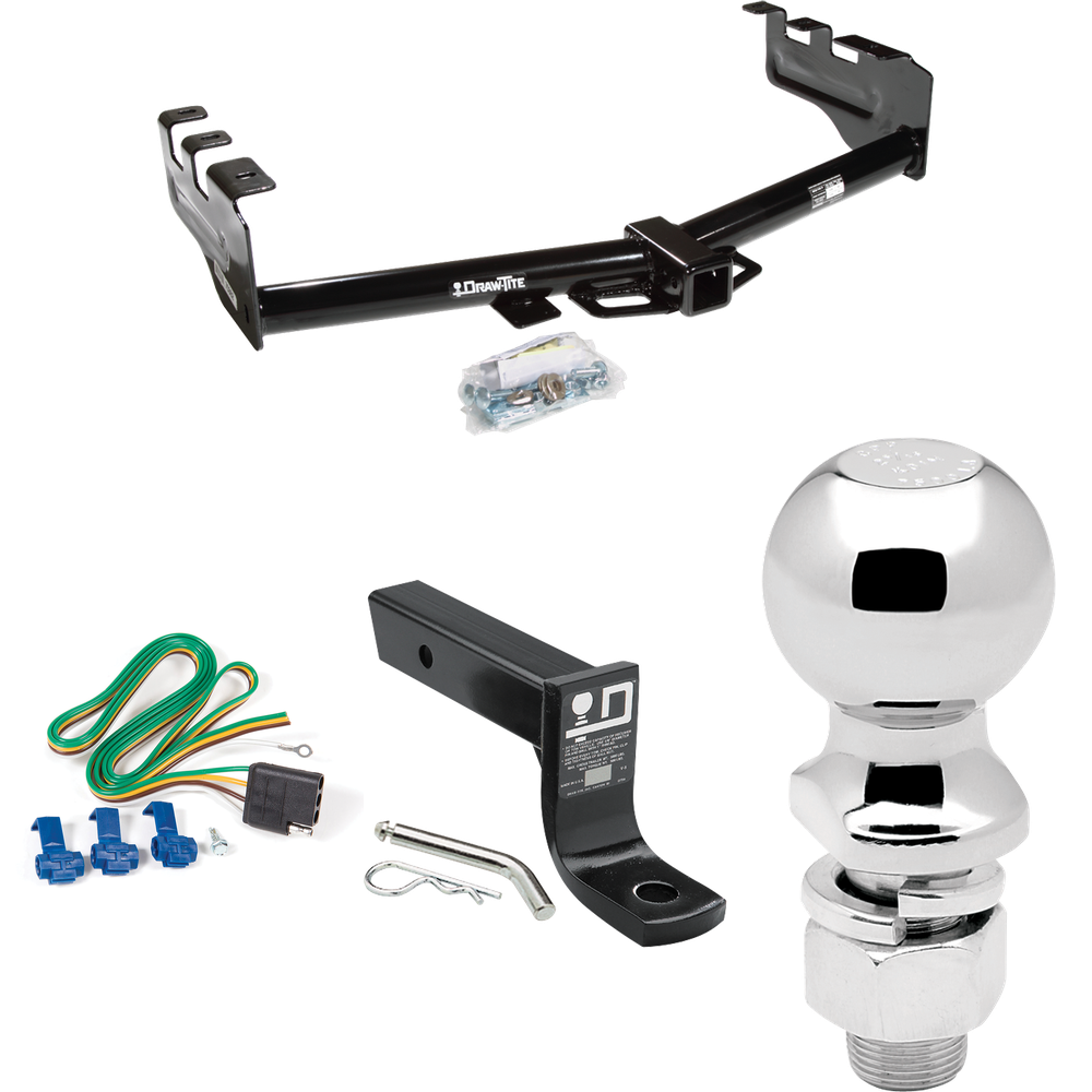 Fits 1999-2002 GMC Sierra 1500 Trailer Hitch Tow PKG w/ 4-Flat Wiring + Ball Mount w/ 4" Drop + 2-5/16" Ball By Draw-Tite