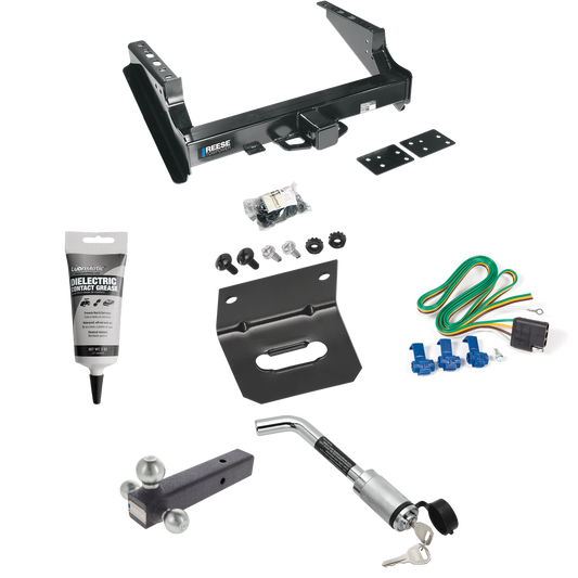 Fits 2008-2023 Ford F-450 Super Duty Trailer Hitch Tow PKG w/ 4-Flat Wiring Harness + Triple Ball Ball Mount 1-7/8" & 2" & 2-5/16" Trailer Balls + Hitch Lock + Wiring Bracket + Electric Grease (Excludes: Cab & Chassis Models) By Reese Towpower