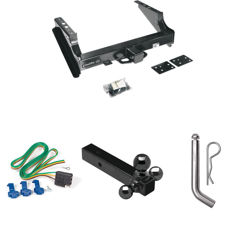 Fits 1999-2016 Ford F-350 Super Duty Trailer Hitch Tow PKG w/ 4-Flat Wiring Harness + Triple Ball Ball Mount 1-7/8" & 2" & 2-5/16" Trailer Balls + Pin/Clip (Excludes: Cab & Chassis Models) By Draw-Tite