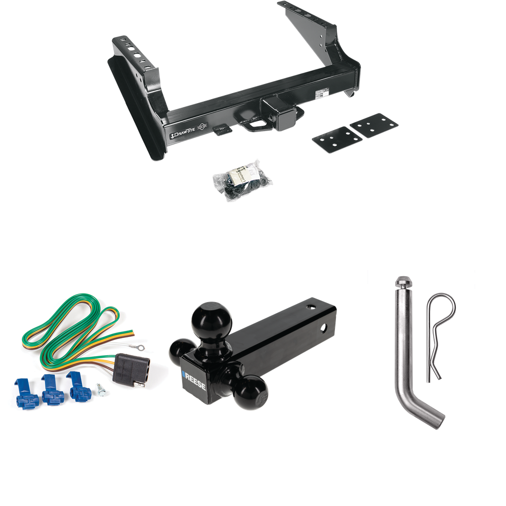 Fits 2008-2016 Ford F-450 Super Duty Trailer Hitch Tow PKG w/ 4-Flat Wiring Harness + Triple Ball Ball Mount 1-7/8" & 2" & 2-5/16" Trailer Balls + Pin/Clip (Excludes: Cab & Chassis Models) By Draw-Tite