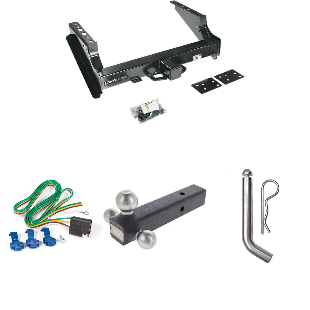 Fits 2008-2016 Ford F-450 Super Duty Trailer Hitch Tow PKG w/ 4-Flat Wiring Harness + Triple Ball Ball Mount 1-7/8" & 2" & 2-5/16" Trailer Balls + Pin/Clip (Excludes: Cab & Chassis Models) By Draw-Tite