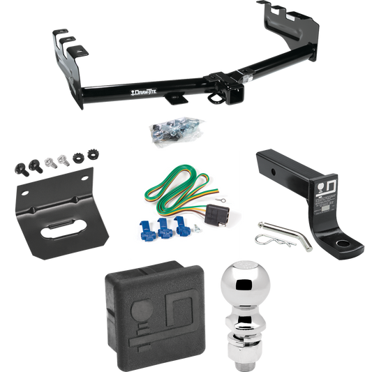 Fits 1999-2002 Chevrolet Silverado 1500 Trailer Hitch Tow PKG w/ 4-Flat Wiring + Ball Mount w/ 4" Drop + 2-5/16" Ball + Wiring Bracket + Hitch Cover By Draw-Tite