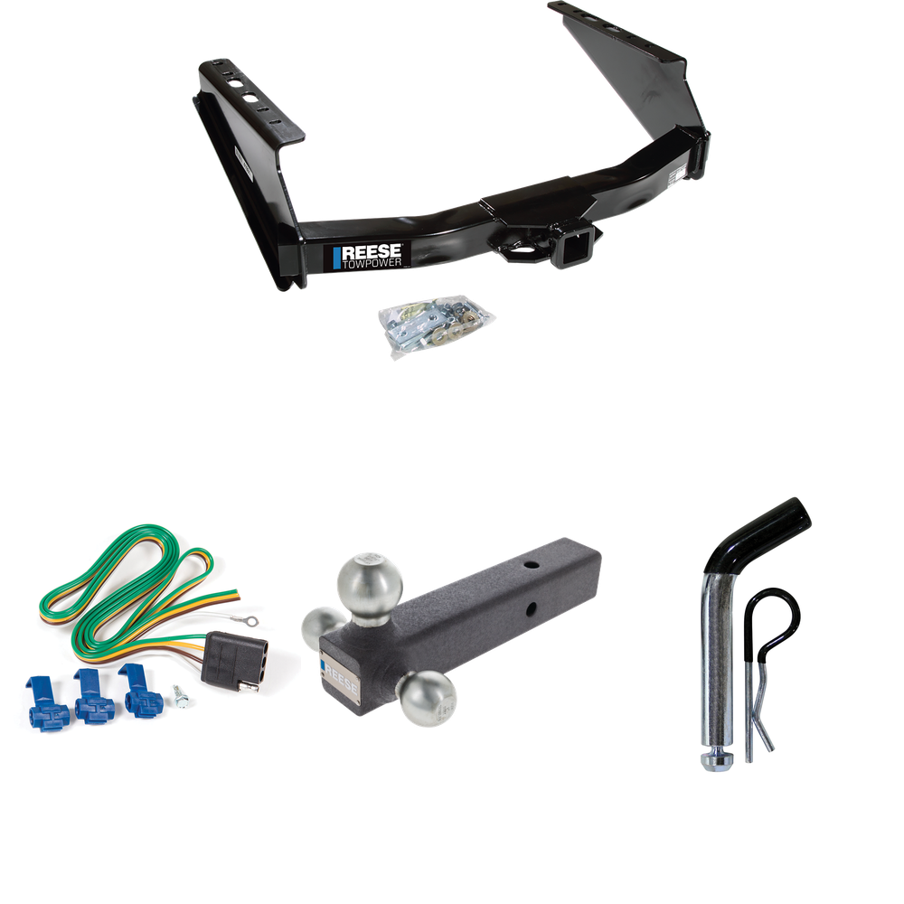 Fits 1999-2023 Ford F-350 Super Duty Trailer Hitch Tow PKG w/ 4-Flat Wiring Harness + Triple Ball Ball Mount 1-7/8" & 2" & 2-5/16" Trailer Balls + Pin/Clip (Excludes: Cab & Chassis Models) By Reese Towpower