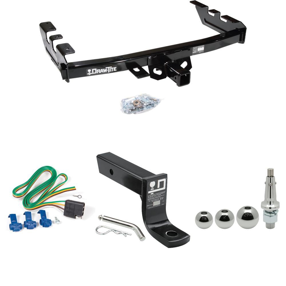 Fits 1999-2002 Chevrolet Silverado 1500 Trailer Hitch Tow PKG w/ 4-Flat Wiring + Ball Mount w/ 4" Drop + Interchangeable Ball 1-7/8" & 2" & 2-5/16" By Draw-Tite