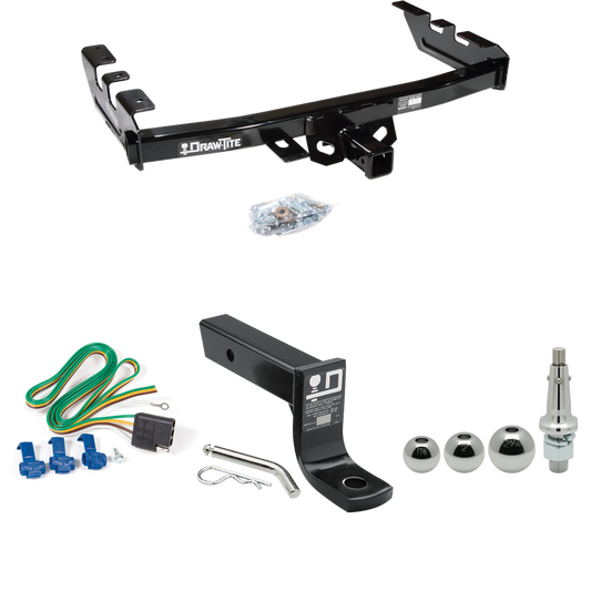 Fits 1999-2002 Chevrolet Silverado 1500 Trailer Hitch Tow PKG w/ 4-Flat Wiring + Ball Mount w/ 4" Drop + Interchangeable Ball 1-7/8" & 2" & 2-5/16" By Draw-Tite