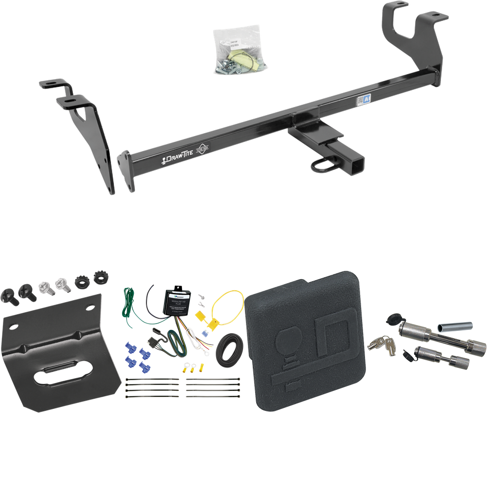 Fits 2015-2017 Chrysler 200 Trailer Hitch Tow PKG w/ 4-Flat Wiring Harness + Hitch Cover + Dual Hitch & Coupler Locks (For Sedan Models) By Draw-Tite