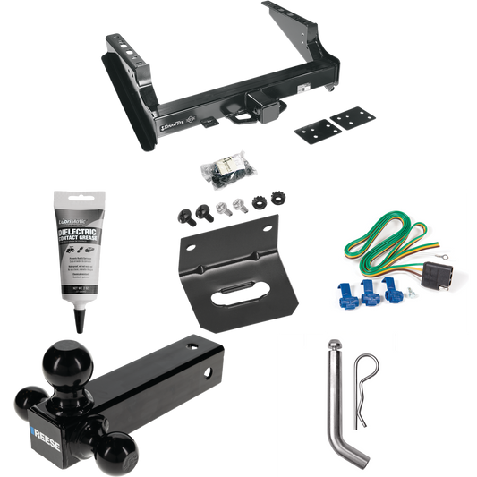 Fits 1999-2016 Ford F-350 Super Duty Trailer Hitch Tow PKG w/ 4-Flat Wiring Harness + Triple Ball Ball Mount 1-7/8" & 2" & 2-5/16" Trailer Balls + Pin/Clip + Wiring Bracket + Electric Grease (Excludes: Cab & Chassis Models) By Draw-Tite