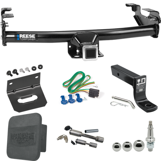 Fits 1980-1986 Ford F-150 Trailer Hitch Tow PKG w/ 4-Flat Wiring + Ball Mount w/ 4" Drop + Interchangeable Ball 1-7/8" & 2" & 2-5/16" + Wiring Bracket + Dual Hitch & Coupler Locks + Hitch Cover (Excludes: w/Custom Fascia Models) By Reese Towpower