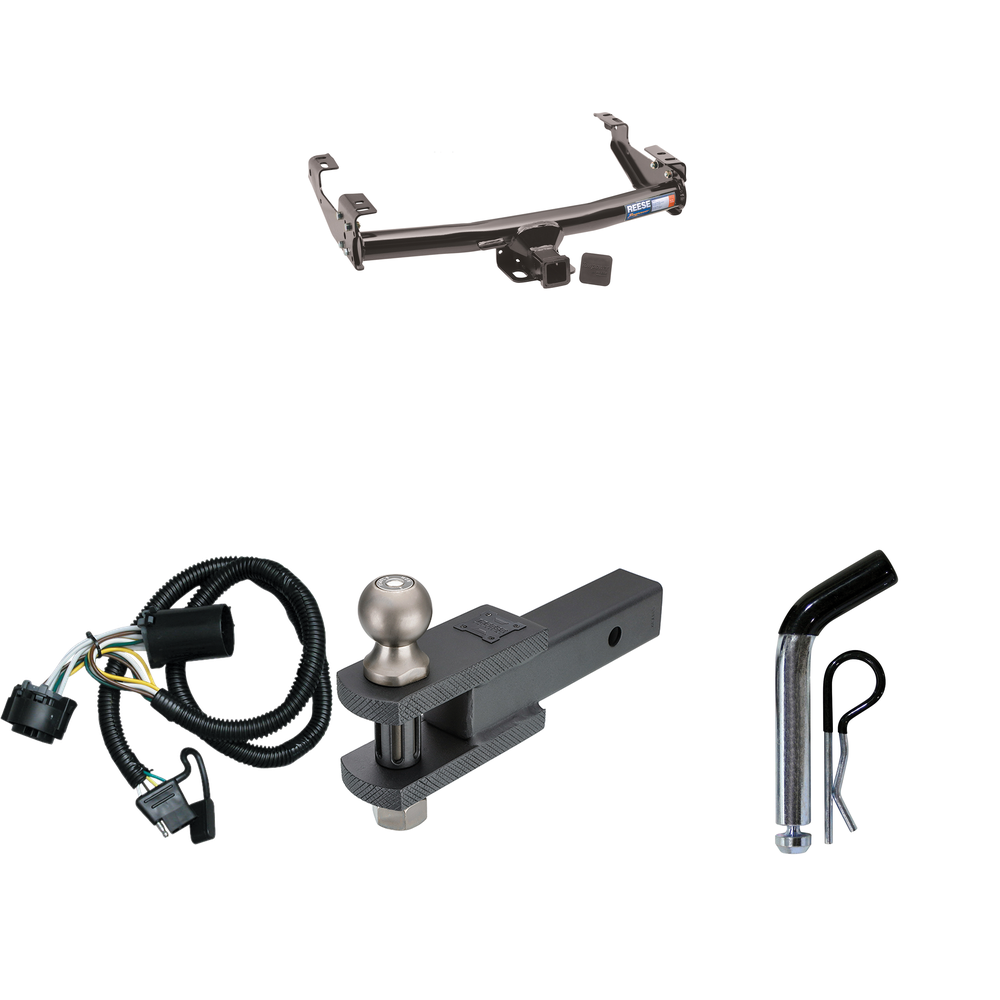 Fits 1999-2004 GMC Sierra 2500 Trailer Hitch Tow PKG w/ 4-Flat Wiring + Clevis Hitch Ball Mount w/ 2" Ball + Pin/Clip By Reese Towpower