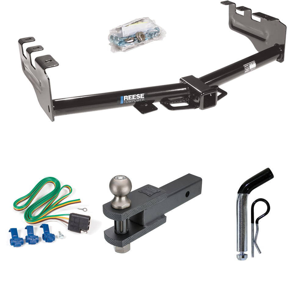 Fits 1999-2002 GMC Sierra 1500 Trailer Hitch Tow PKG w/ 4-Flat Wiring + Clevis Hitch Ball Mount w/ 2" Ball + Pin/Clip By Reese Towpower