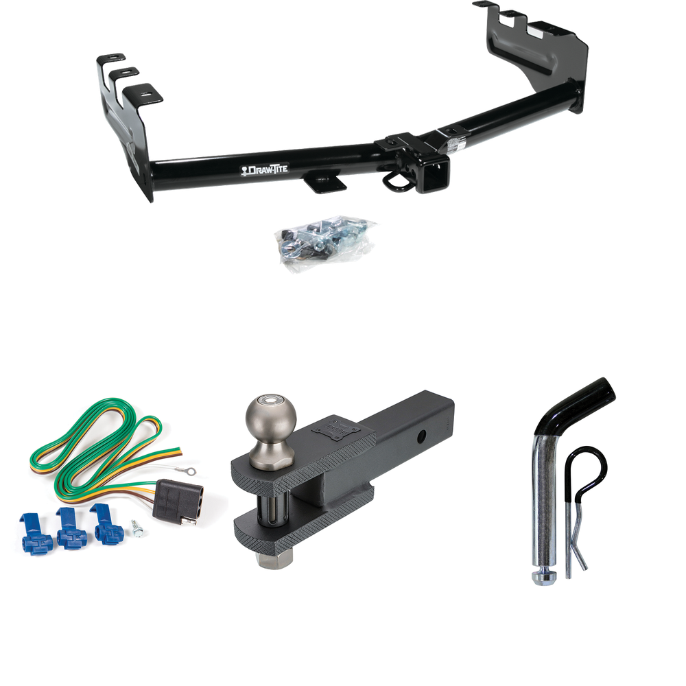 Fits 2001-2003 GMC Sierra 1500 HD Trailer Hitch Tow PKG w/ 4-Flat Wiring + Clevis Hitch Ball Mount w/ 2" Ball + Pin/Clip By Draw-Tite