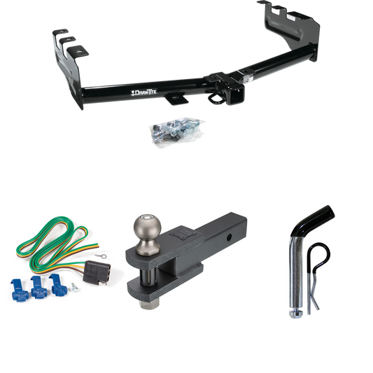 Fits 2001-2003 GMC Sierra 1500 HD Trailer Hitch Tow PKG w/ 4-Flat Wiring + Clevis Hitch Ball Mount w/ 2" Ball + Pin/Clip By Draw-Tite