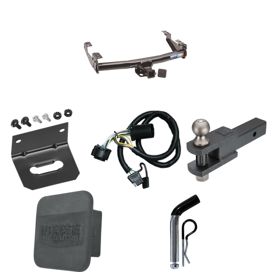 Fits 1999-2004 GMC Sierra 2500 Trailer Hitch Tow PKG w/ 4-Flat Wiring + Clevis Hitch Ball Mount w/ 2" Ball + Pin/Clip + Wiring Bracket + Hitch Cover By Reese Towpower