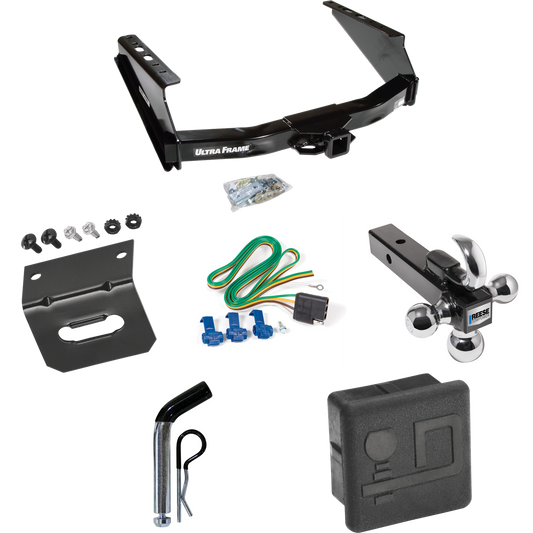 Fits 1999-2016 Ford F-350 Super Duty Trailer Hitch Tow PKG w/ 4-Flat Wiring Harness + Triple Ball Ball Mount 1-7/8" & 2" & 2-5/16" Trailer Balls w/ Tow Hook + Pin/Clip + Hitch Cover + Wiring Bracket (Excludes: Cab & Chassis Models) By Draw-Tite