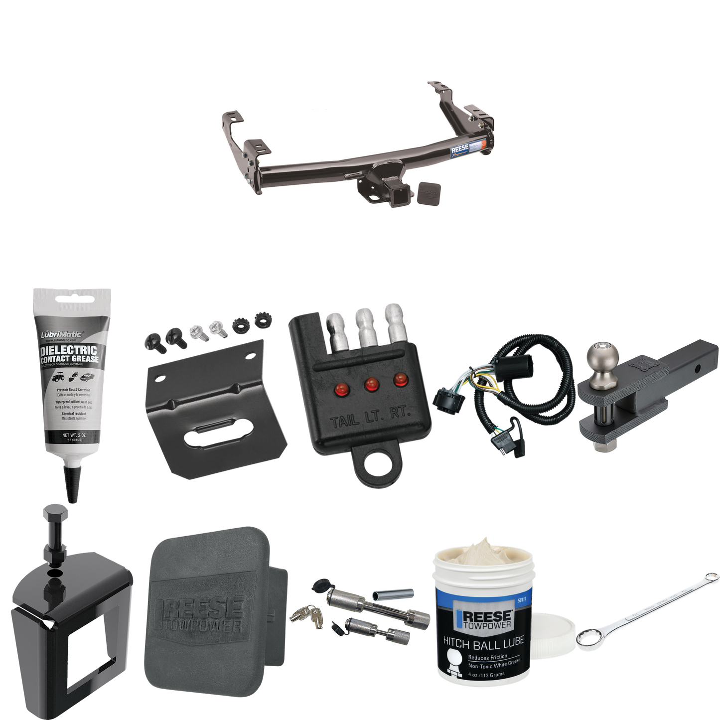 Fits 2007-2007 GMC Sierra 1500 HD Trailer Hitch Tow PKG w/ 4-Flat Wiring + Clevis Hitch Ball Mount w/ 2" Ball + Wiring Bracket + Hitch Cover + Dual Hitch & Coupler Locks + Wiring Tester + Ball Lube + Electric Grease + Ball Wrench + Anti Rattle Device