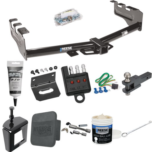 Fits 1999-2004 GMC Sierra 2500 Trailer Hitch Tow PKG w/ 4-Flat Wiring + Clevis Hitch Ball Mount w/ 2" Ball + Wiring Bracket + Hitch Cover + Dual Hitch & Coupler Locks + Wiring Tester + Ball Lube + Electric Grease + Ball Wrench + Anti Rattle Device By