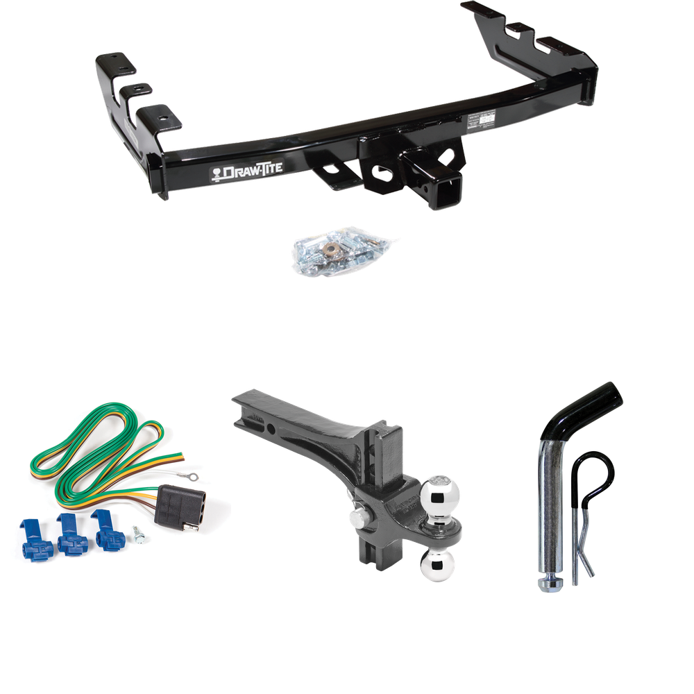 Fits 2001-2003 Chevrolet Silverado 1500 HD Trailer Hitch Tow PKG w/ 4-Flat Wiring + Dual Adjustable Drop Rise Ball Ball Mount 2" & 2-5/16" Trailer Balls + Pin/Clip By Draw-Tite