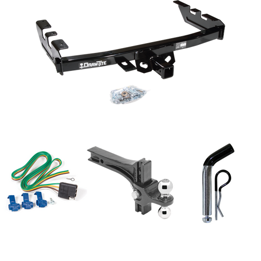 Fits 2001-2003 GMC Sierra 1500 HD Trailer Hitch Tow PKG w/ 4-Flat Wiring + Dual Adjustable Drop Rise Ball Ball Mount 2" & 2-5/16" Trailer Balls + Pin/Clip By Draw-Tite