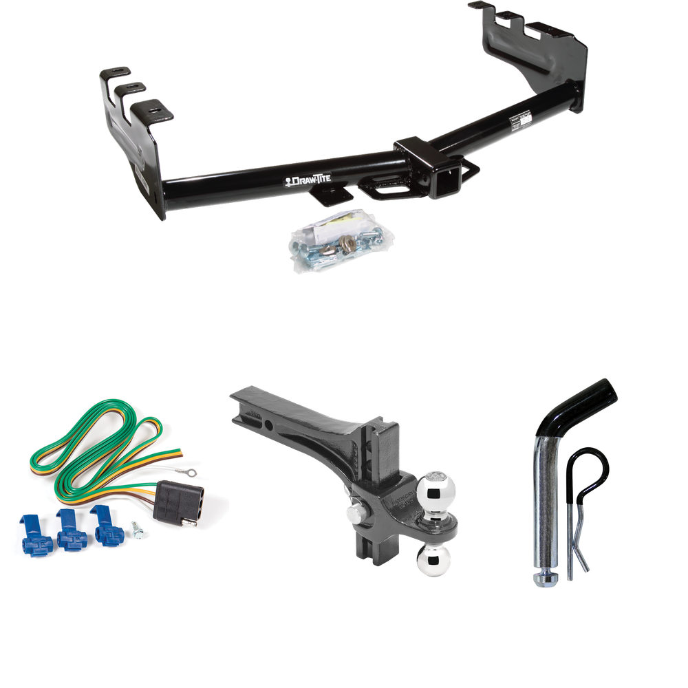 Fits 1999-2004 GMC Sierra 2500 Trailer Hitch Tow PKG w/ 4-Flat Wiring + Dual Adjustable Drop Rise Ball Ball Mount 2" & 2-5/16" Trailer Balls + Pin/Clip By Draw-Tite