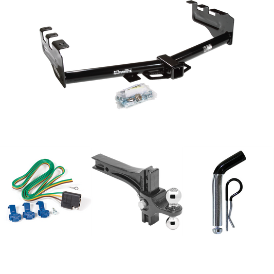 Fits 1999-2004 GMC Sierra 2500 Trailer Hitch Tow PKG w/ 4-Flat Wiring + Dual Adjustable Drop Rise Ball Ball Mount 2" & 2-5/16" Trailer Balls + Pin/Clip By Draw-Tite