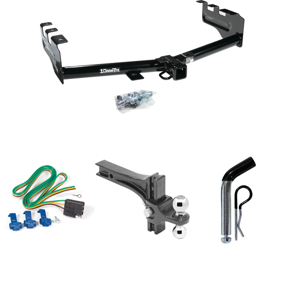 Se adapta al paquete de enganche de remolque Chevrolet Silverado 2500 1999-2004 con 4 cables planos + soporte de bola de elevación de caída ajustable doble bolas de remolque de 2" y 2-5/16" + pasador/clip de Draw-Tite