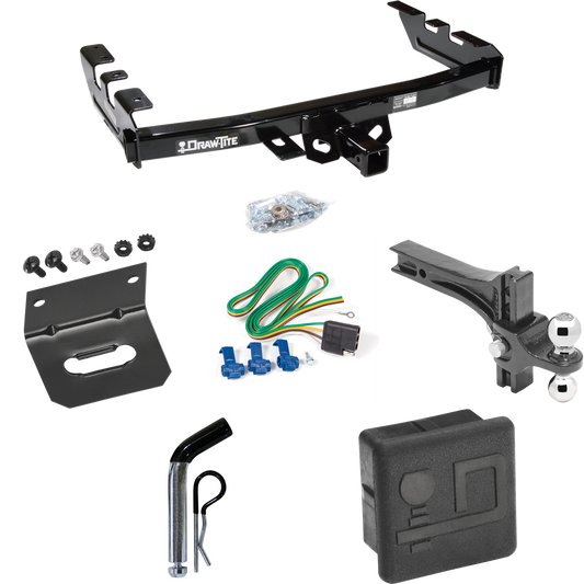 Fits 2005-2007 Chevrolet Silverado 1500 HD Trailer Hitch Tow PKG w/ 4-Flat Wiring + Dual Adjustable Drop Rise Ball Ball Mount 2" & 2-5/16" Trailer Balls + Pin/Clip + Wiring Bracket + Hitch Cover (For (Classic) Models) By Draw-Tite