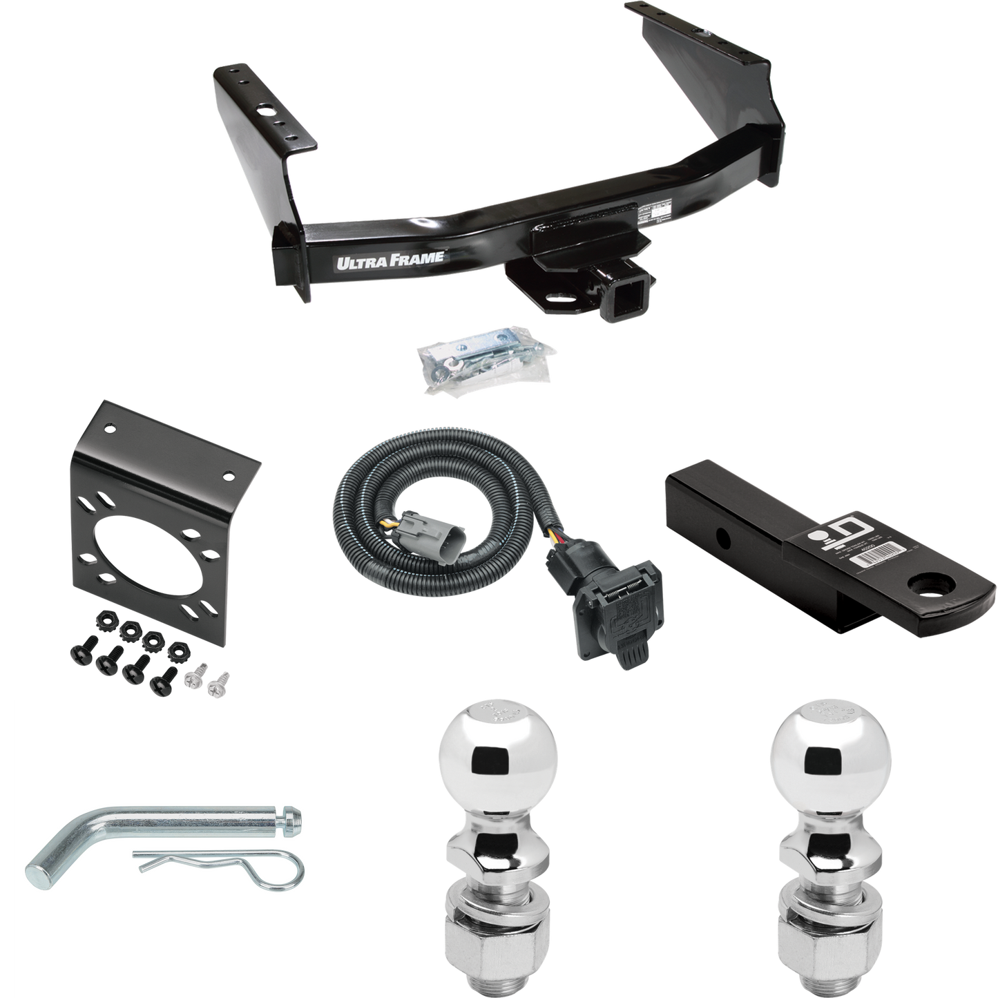 Fits 1999-2001 Ford F-250 Super Duty Trailer Hitch Tow PKG w/ 7-Way RV Wiring + 2" & 2-5/16" Ball + Drop Mount (Excludes: Cab & Chassis Models) By Draw-Tite