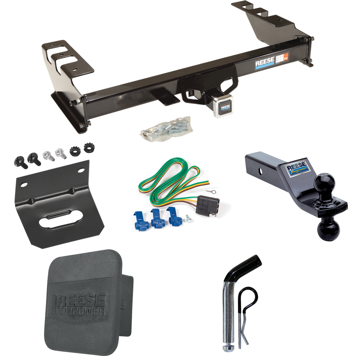 Fits 2001-2003 Chevrolet Silverado 1500 HD Trailer Hitch Tow PKG w/ 4-Flat Wiring + Dual Ball Ball Mount 1-7/8" & 2" Trailer Balls + Pin/Clip + Wiring Bracket + Hitch Cover By Reese Towpower