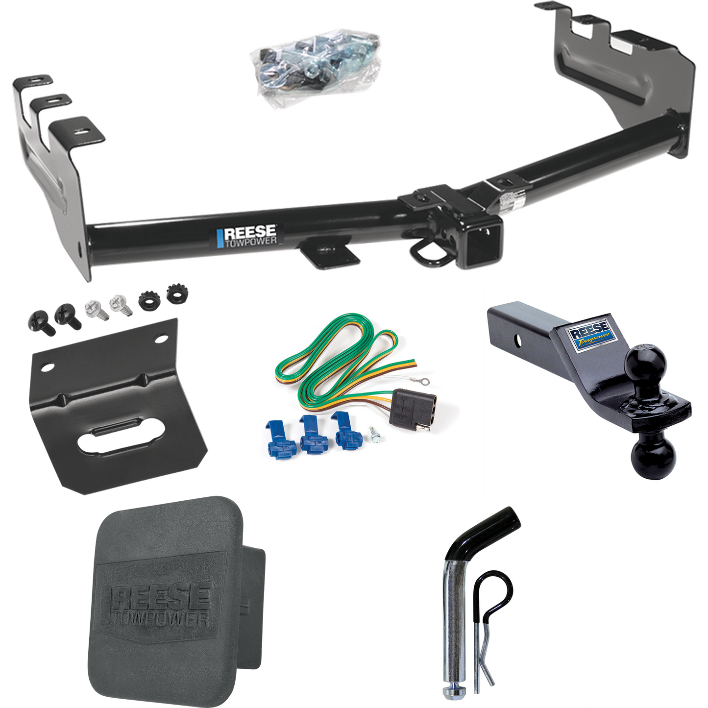 Fits 1999-2004 Chevrolet Silverado 2500 Trailer Hitch Tow PKG w/ 4-Flat Wiring + Dual Ball Ball Mount 1-7/8" & 2" Trailer Balls + Pin/Clip + Wiring Bracket + Hitch Cover By Reese Towpower