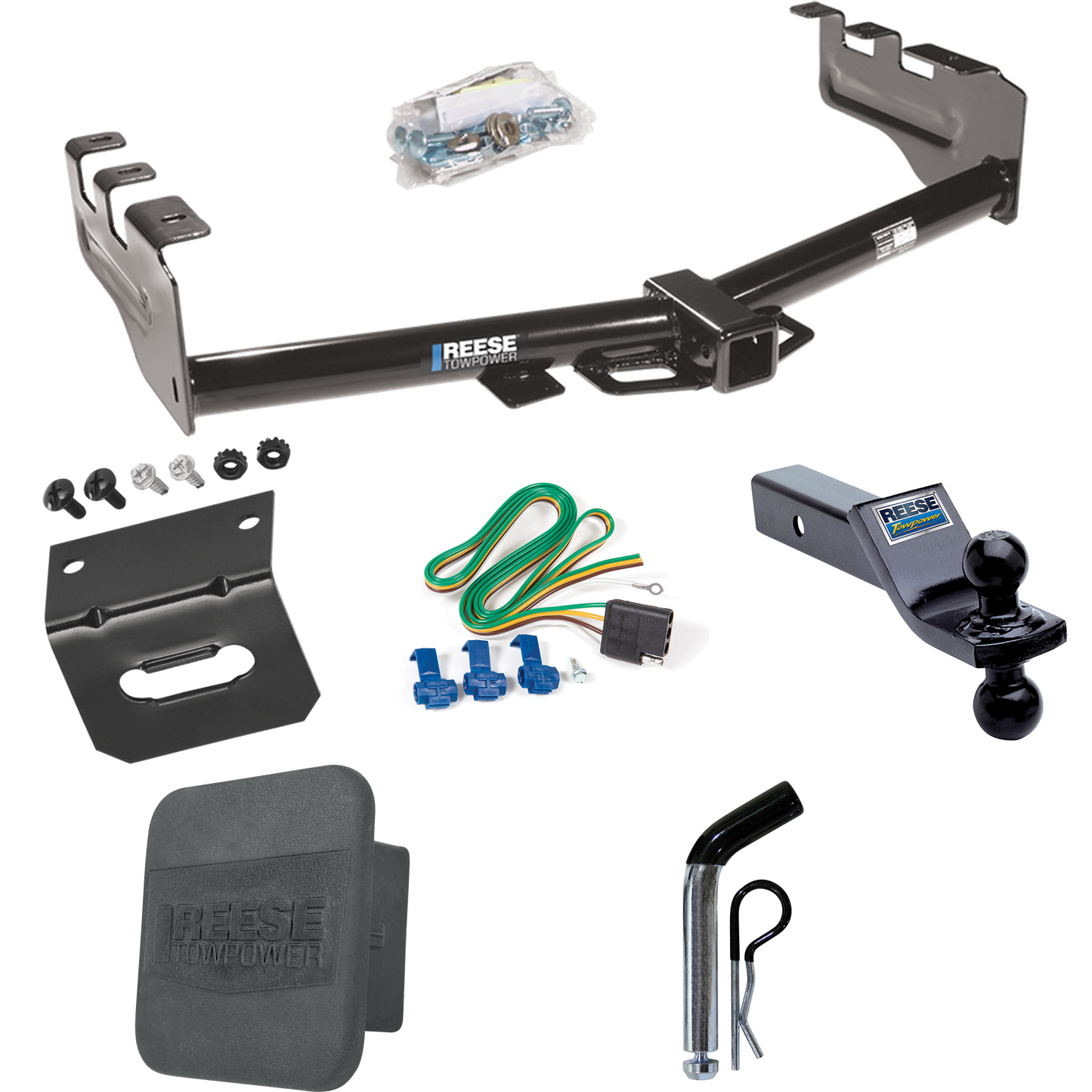 Se adapta al paquete de enganche de remolque GMC Sierra 1500 2003-2007 con 4 cables planos + soporte de bola doble de 1-7/8" y 2" bolas de remolque + pasador/clip + soporte de cableado + cubierta de enganche (para modelos (clásicos)) Por Reese Towpower