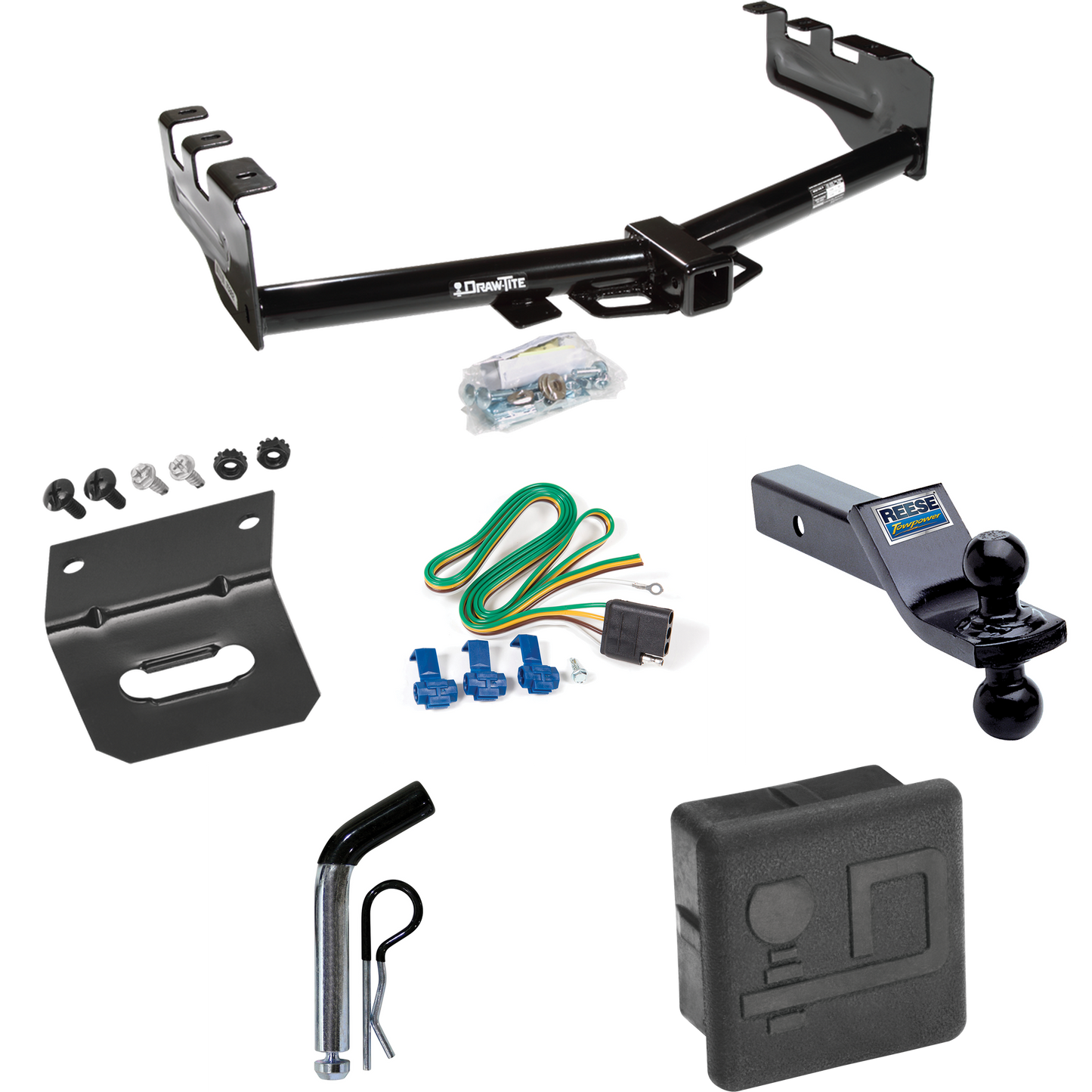 Fits 1999-2002 Chevrolet Silverado 1500 Trailer Hitch Tow PKG w/ 4-Flat Wiring + Dual Ball Ball Mount 1-7/8" & 2" Trailer Balls + Pin/Clip + Wiring Bracket + Hitch Cover By Draw-Tite