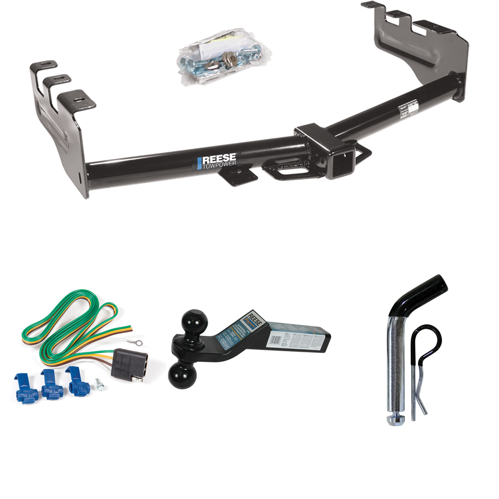 Fits 2001-2003 GMC Sierra 1500 HD Trailer Hitch Tow PKG w/ 4-Flat Wiring + Dual Ball Ball Mount 2" & 2-5/16" Trailer Balls + Pin/Clip By Reese Towpower