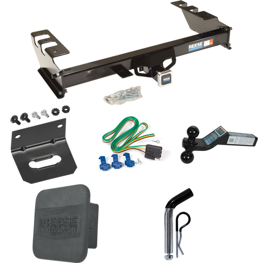 Se adapta al paquete de remolque con enganche para remolque Chevrolet Silverado 1500 HD 2005-2007 con 4 cables planos + soporte de bola doble de 2" y 2-5/16" + pasador/clip + soporte de cableado + cubierta de enganche de Reese Towpower