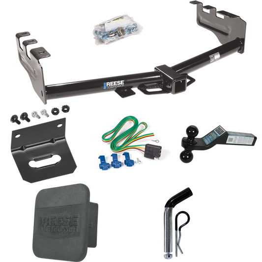 Fits 2001-2003 GMC Sierra 1500 HD Trailer Hitch Tow PKG w/ 4-Flat Wiring + Dual Ball Ball Mount 2" & 2-5/16" Trailer Balls + Pin/Clip + Wiring Bracket + Hitch Cover By Reese Towpower