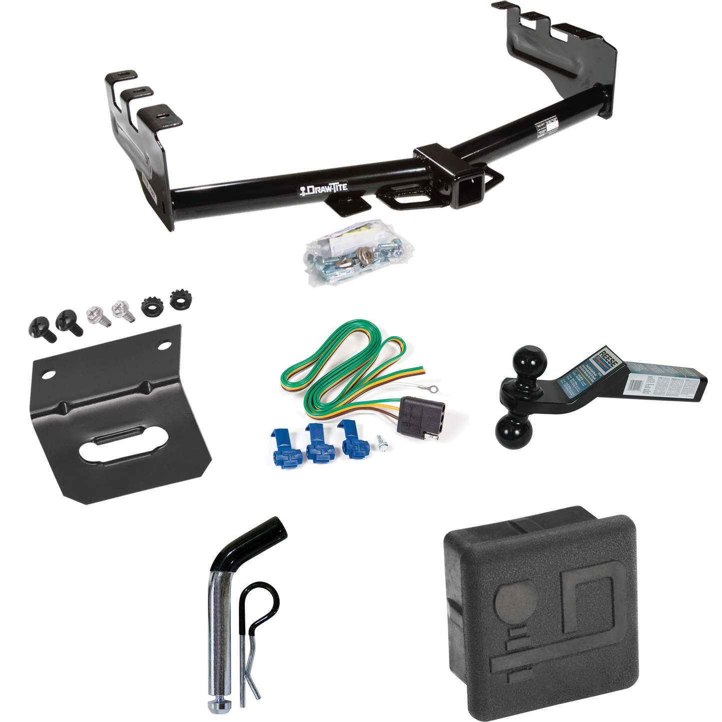 Se adapta al paquete de enganche de remolque GMC Sierra 1500 HD 2001-2003 con 4 cables planos + soporte de bola doble bolas de remolque de 2" y 2-5/16" + pasador/clip + soporte de cableado + cubierta de enganche de Draw-Tite