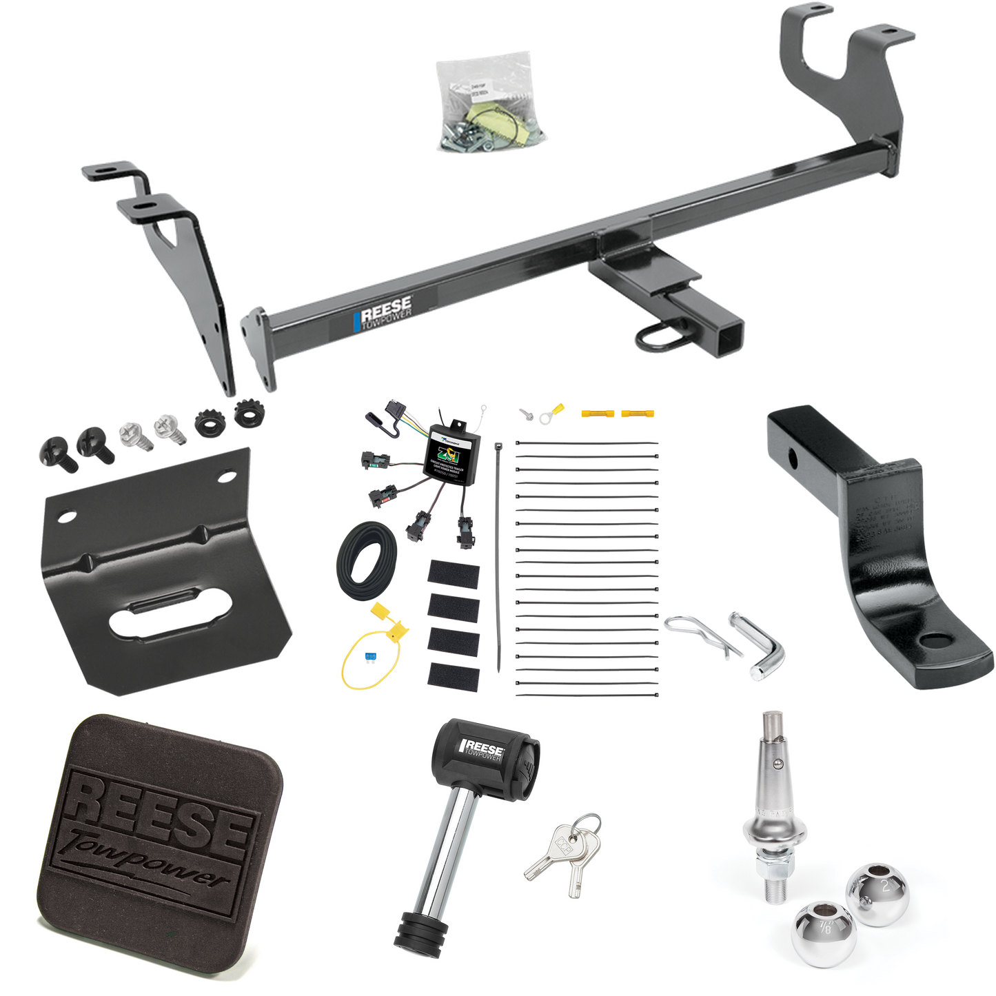 Fits 2015-2017 Chrysler 200 Trailer Hitch Tow PKG w/ 4-Flat Zero Contact "No Splice" Wiring Harness + Draw-Bar + Interchangeable 1-7/8" & 2" Balls + Wiring Bracket + Hitch Cover + Hitch Lock (For Sedan Models) By Reese Towpower