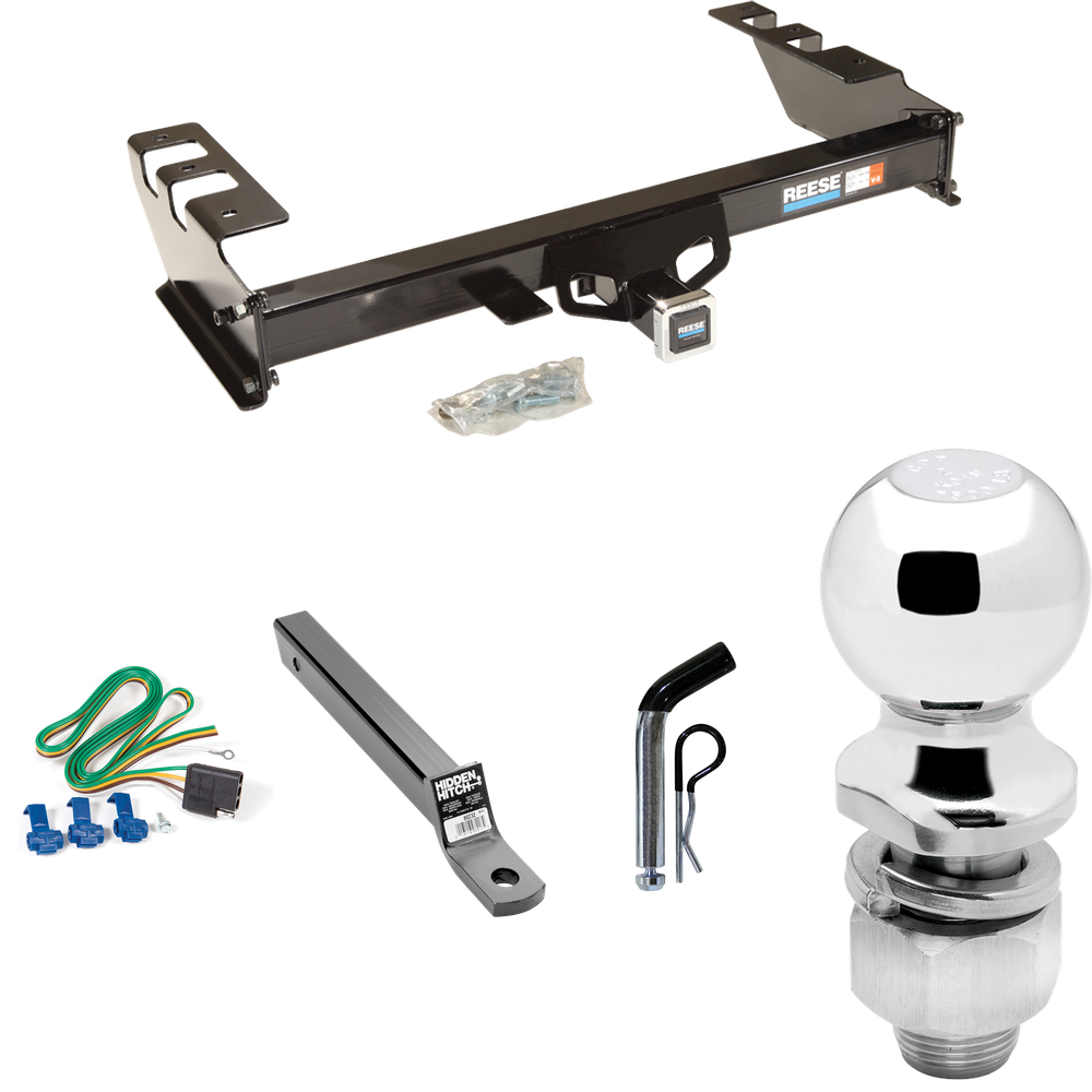 Fits 2003-2007 GMC Sierra 1500 Trailer Hitch Tow PKG w/ 4-Flat Wiring + Extended 16" Long Ball Mount w/ 2" Drop + Pin/Clip + 2" Ball (For (Classic) Models) By Reese Towpower